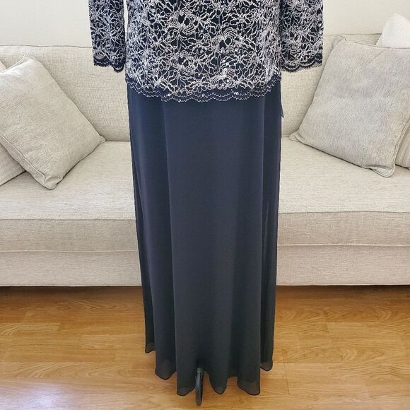 ALEX EVENINGS | Sequin Lace Bodice Chiffon Gown - [size 16, black/silver] - Picture 4 of 12